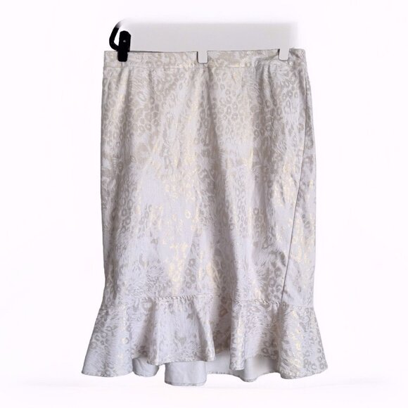 Catherines Women’s 1X Tulip Skirt Ivory Metallic Gold Leopard Cocktail Church - Picture 1 of 8